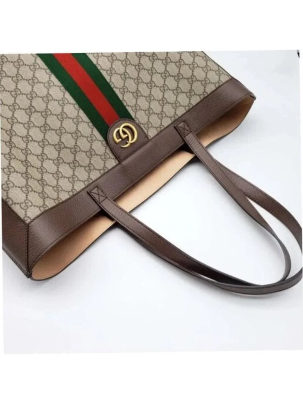 Authentic Gucci Ophidia GG Supreme Canvas Large Tote Bag Web Stripe Shoulder Bag